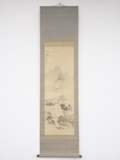 甲子（1804）年　増山雪斎筆　山水図　肉筆絹本掛軸（保護箱）